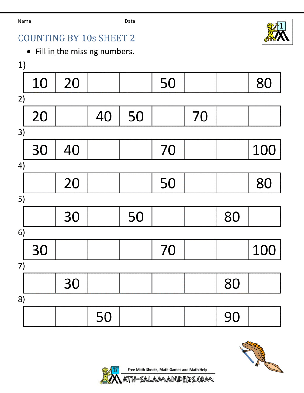 count by 10 worksheet