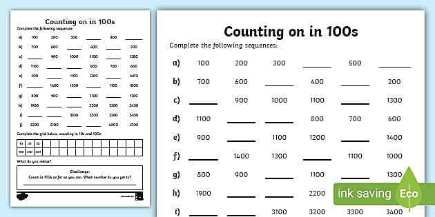 Counting in 100s Worksheet / Worksheet (teacher made)