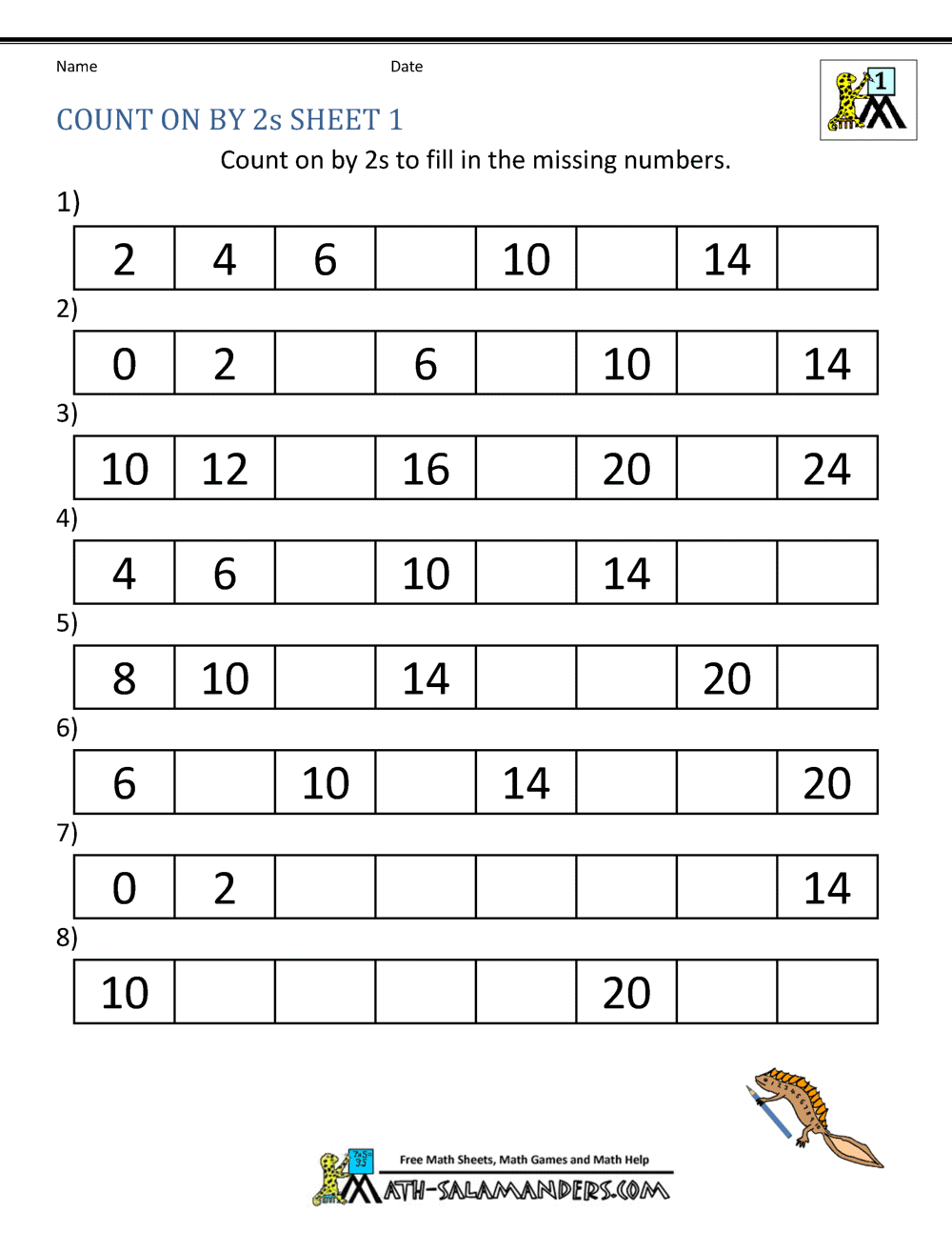 Counting by 2s Worksheets