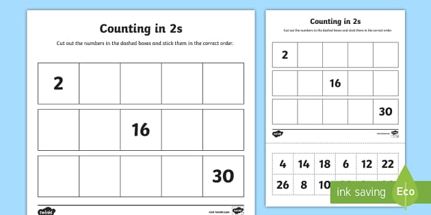 Counting in 2s Cut and Stick Worksheet / Worksheet - Twinkl