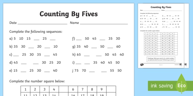 Counting By 5s Worksheet / Worksheet (teacher made) - Twinkl