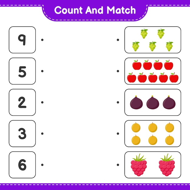 Premium Vector | Count and match, count the number of Fruits and ...