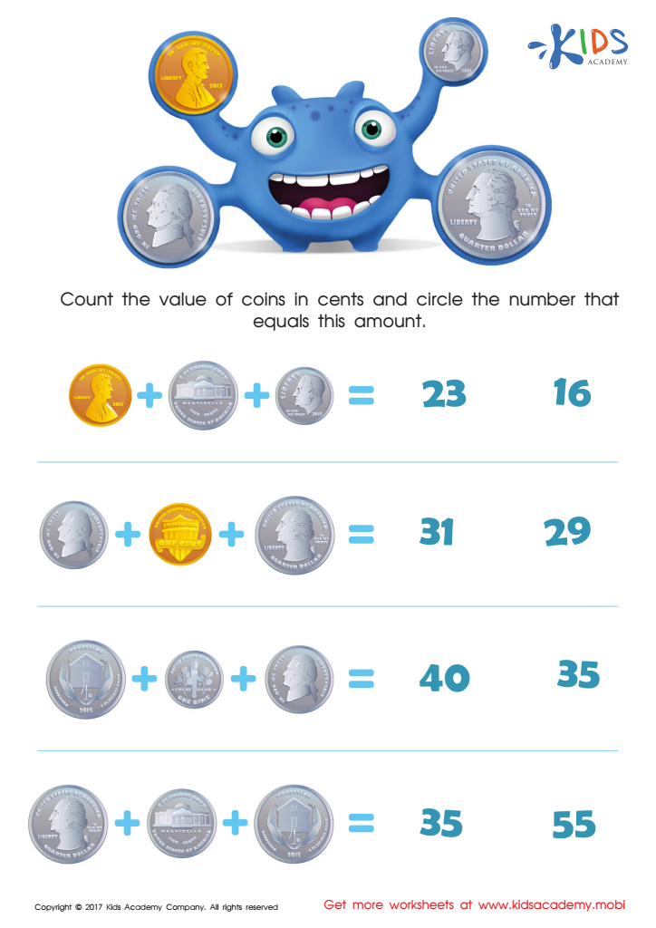 count coins worksheet