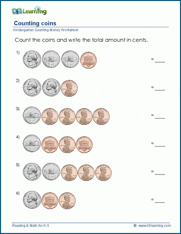 Counting money worksheets for preschool and kindergarten | Worsheets library