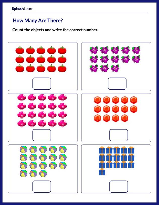 Count upto 20 using Objects - Math Worksheets - SplashLearn
