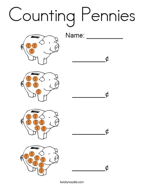 Counting Pennies Coloring Page - Twisty Noodle