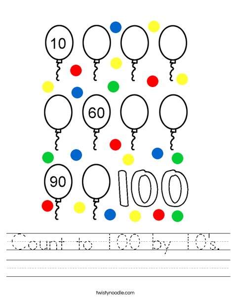 Count to 100 by 10s Worksheet - Twisty Noodle