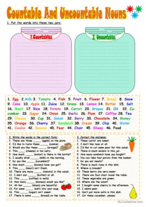 277 Countable and uncountable nouns English ESL worksheets p…