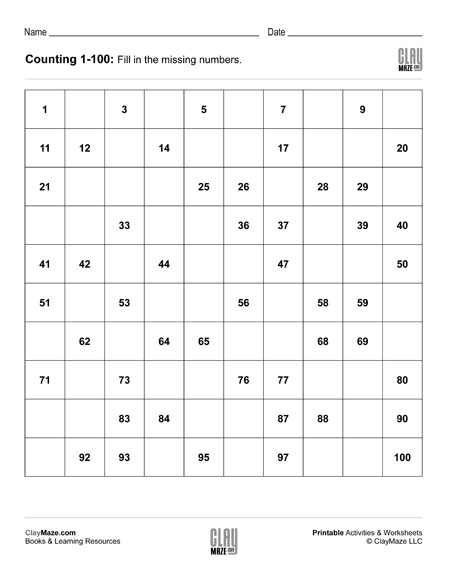 Counting Chart 1 to 100 (set 1) | Homeschool Books, Math Workbooks ...