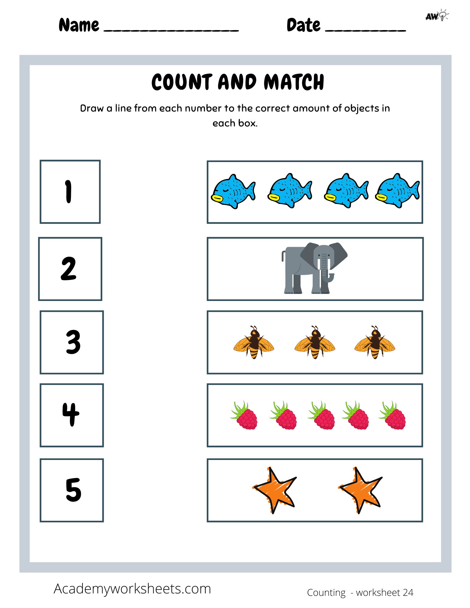 Count and Match Numbers 1-5 Worksheets - Academy Worksheets
