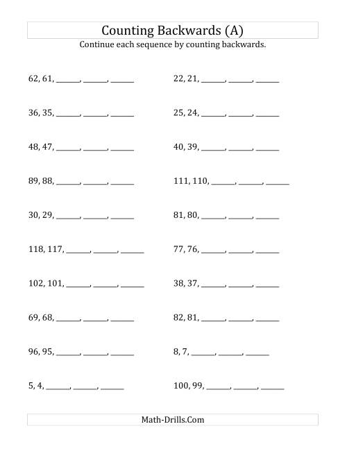 Counting Backwards from Numbers up to 120 (A)