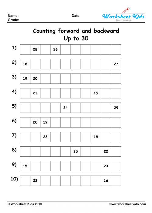 Counting forwards and backwards worksheets - Free printable PDF