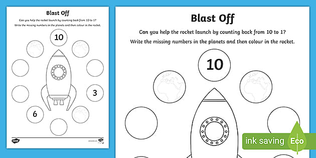 Backward Counting 10 to 1 Worksheet - CfE Early Level
