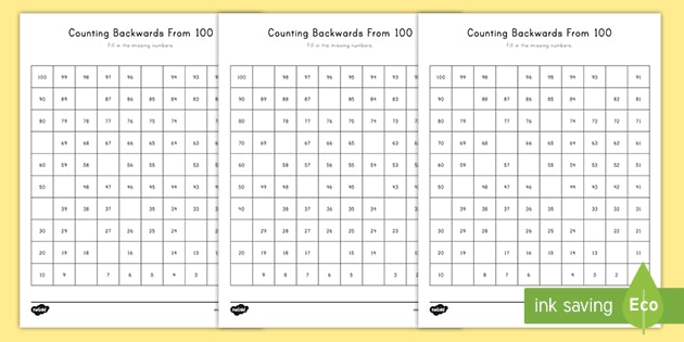 How to Teach Counting Backwards From 100 Counting Activity
