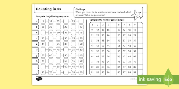 Counting in 5s Worksheet | Counting by 5s Worksheets to 100