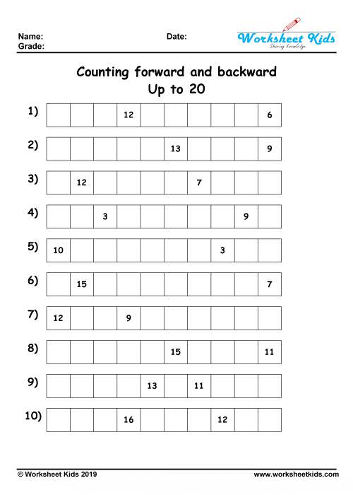 Counting forwards and backwards worksheets - Free printable PDF
