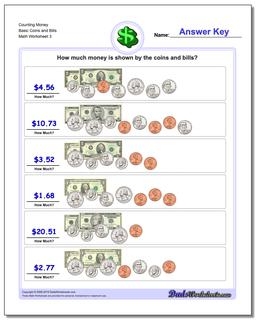 counting bills and coins worksheet