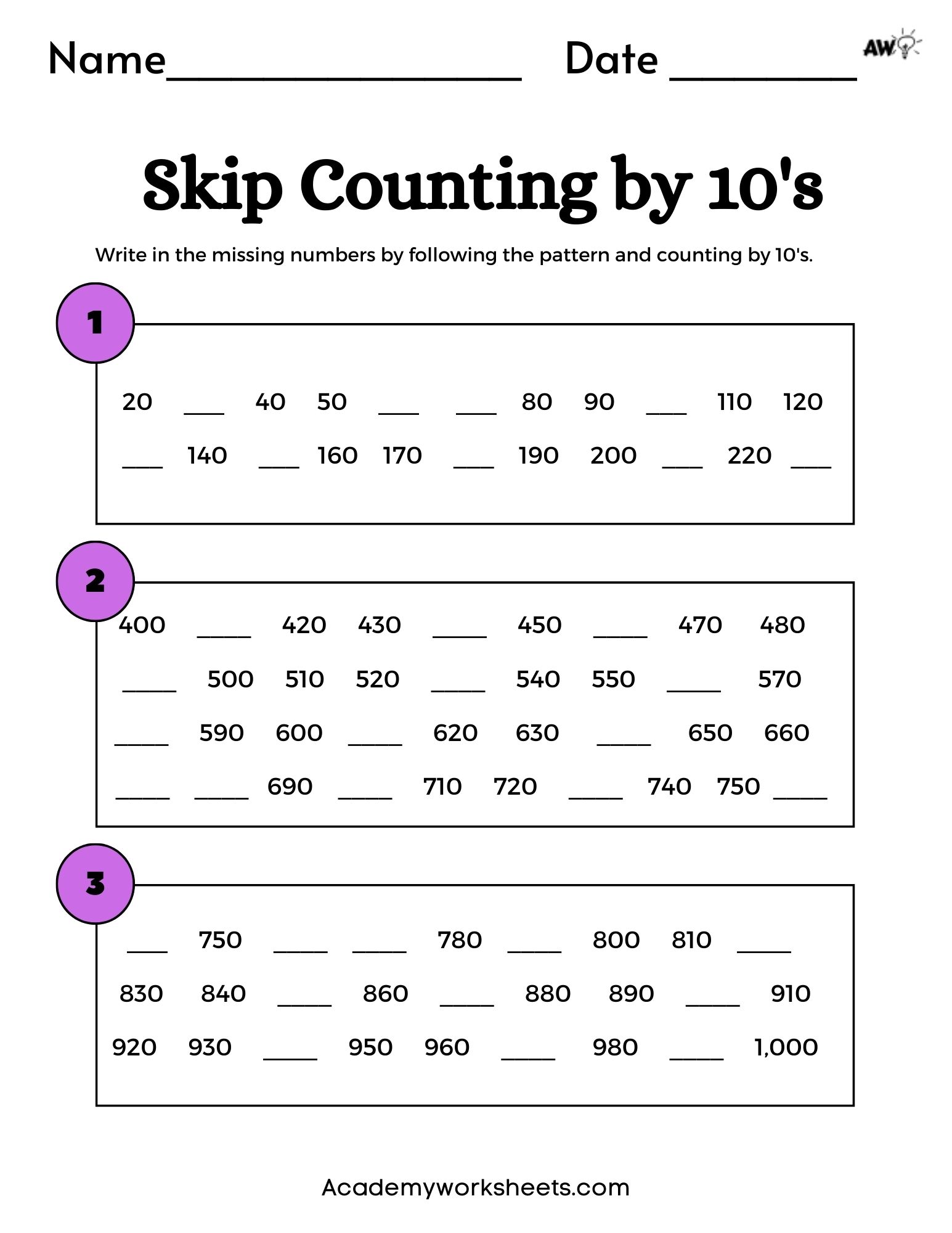 counting by 10s worksheet for kindergarten