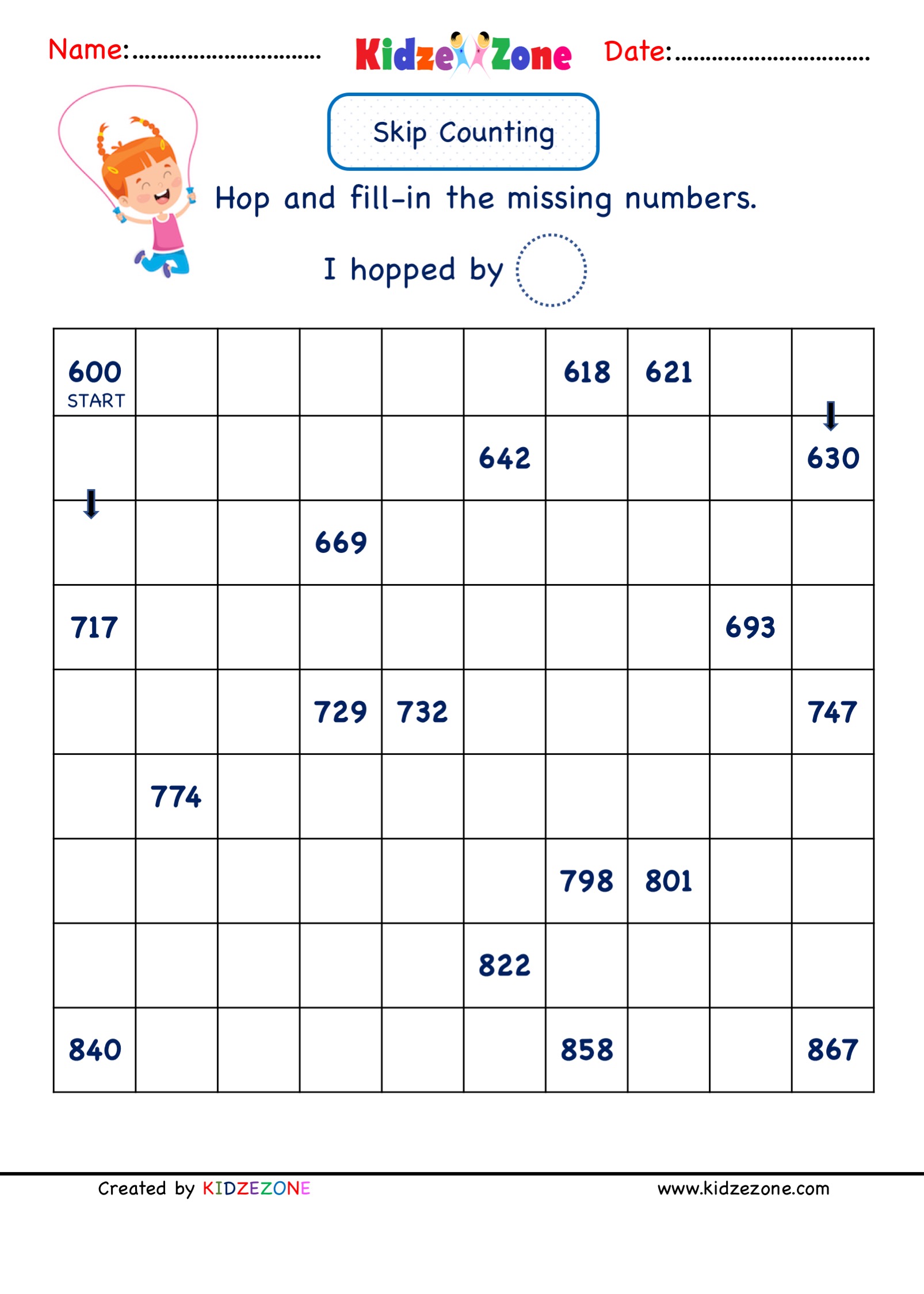 Math Number worksheets - Skip Counting by 3