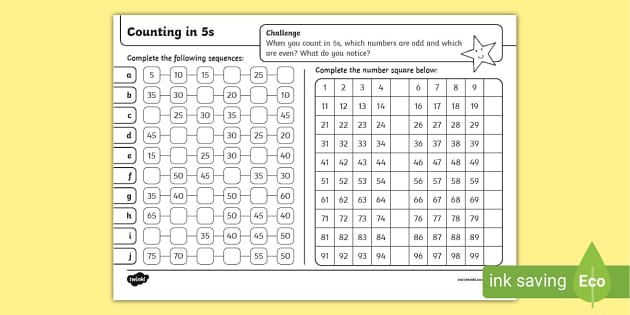 Counting in 5s Worksheet | Counting by 5s Worksheets to 100