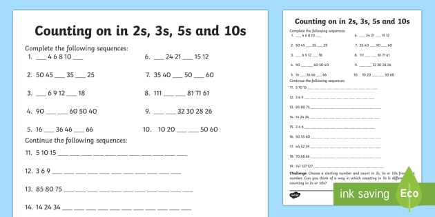 Counting in 2s, 3s, 5s &  10s Worksheet — Counting Worksheets