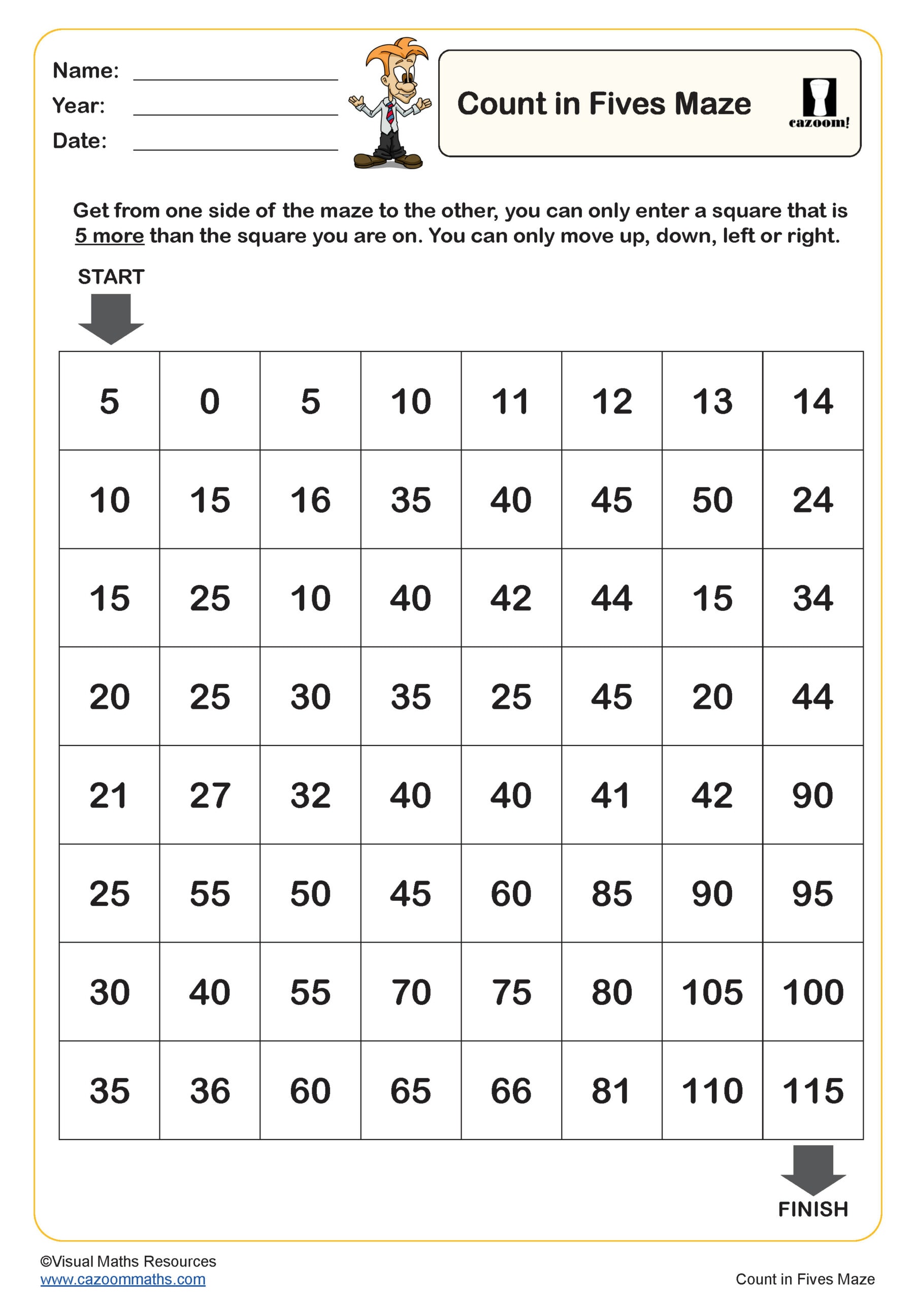 Count in 5s Maze Worksheet | Key Stage 1 PDF Number Worksheets
