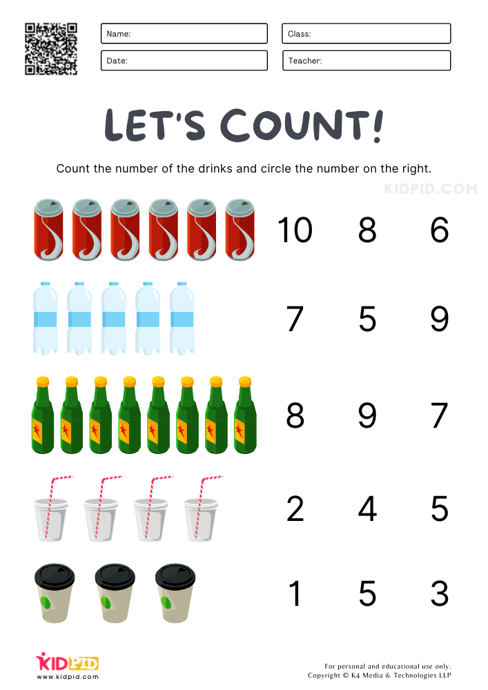 Counting Numbers Worksheet for Kids (1-10) - Kidpid