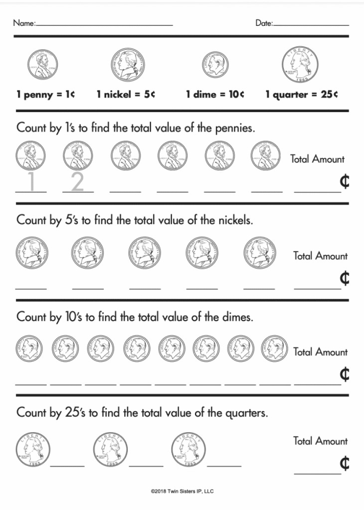 counting coins worksheet 1st grade