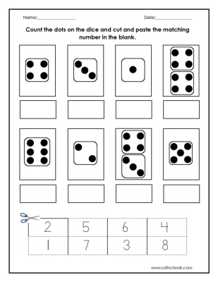 Count the dots on the dice and cut and paste the matching number ...