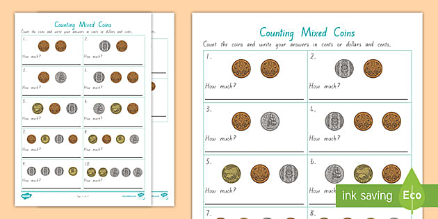 counting mixed coins worksheet