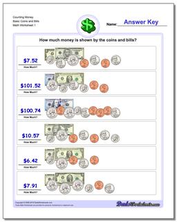 counting money math sheets