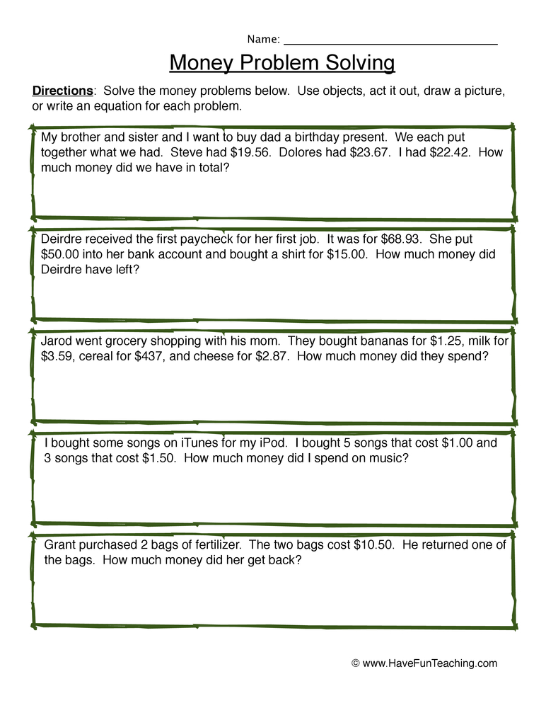 Counting Coins Word Problems Worksheet  