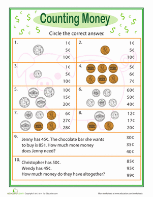 Practice Test: Counting Money | Interactive Worksheet 