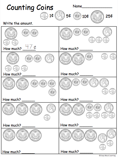 Free Counting Coins Pennies to Quarters Worksheet | Made By ...