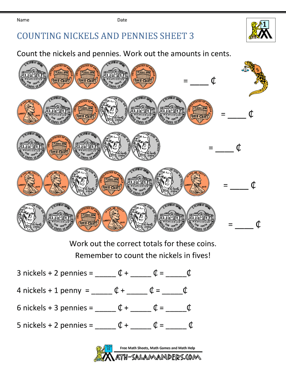 counting money worksheet first grade