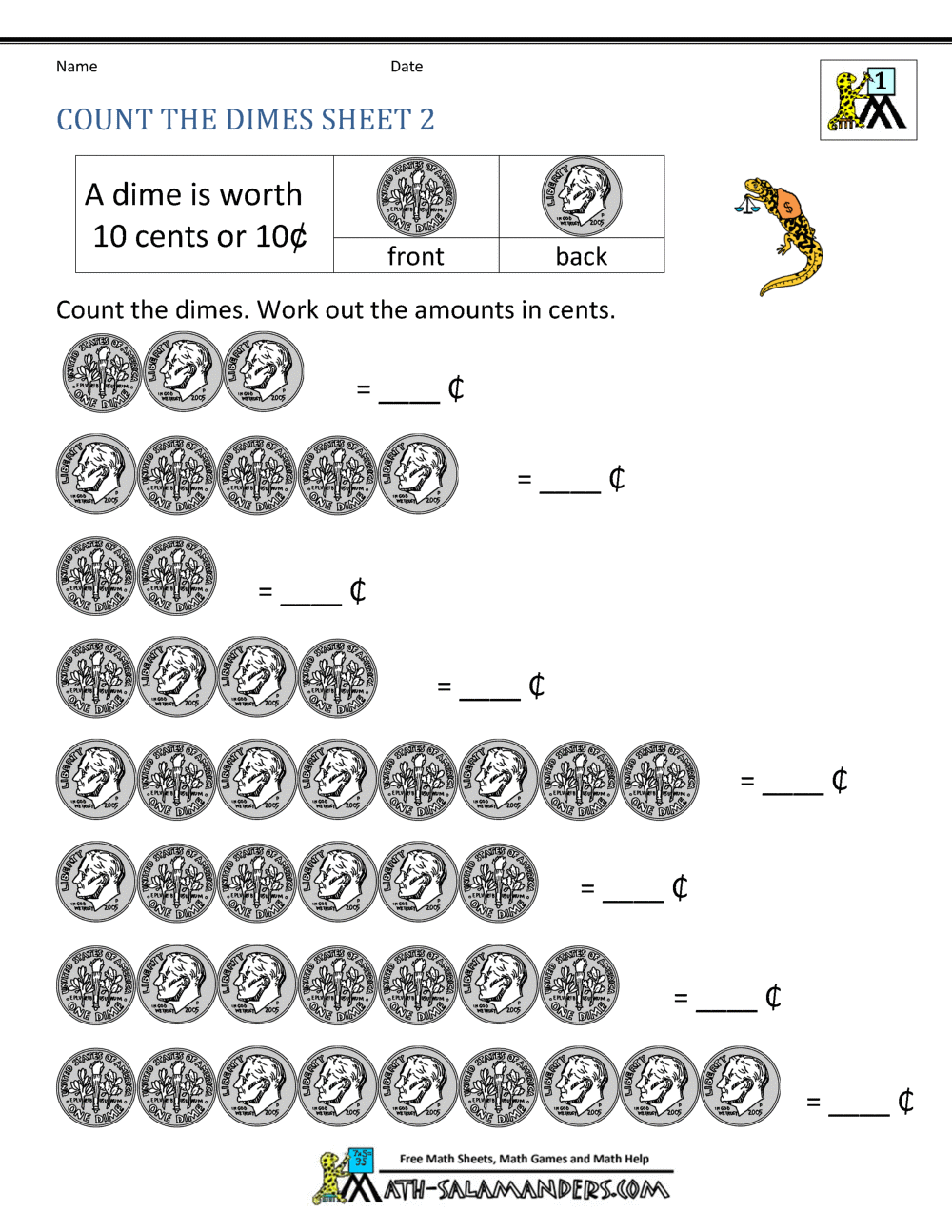 counting money worksheet first grade