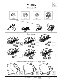 Which coin? | 1st grade, 2nd grade Math Worksheet | GreatSchools
