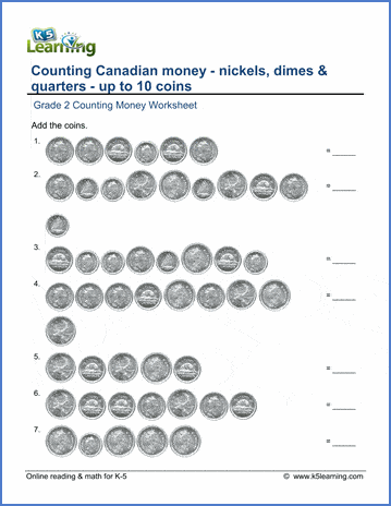 Grade 2 Canadian money Worksheet - count nickels, dimes and ...