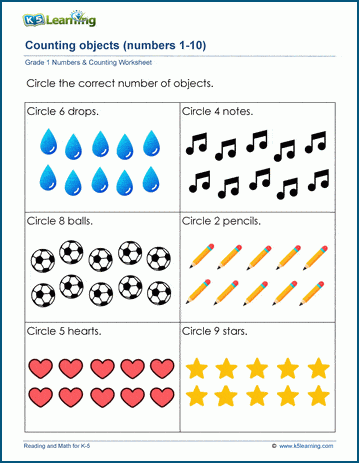 Counting objects worksheets for grade 1 | Worsheets library