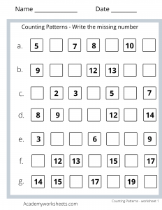 Counting Patterns Math Worksheets - Academy Worksheets