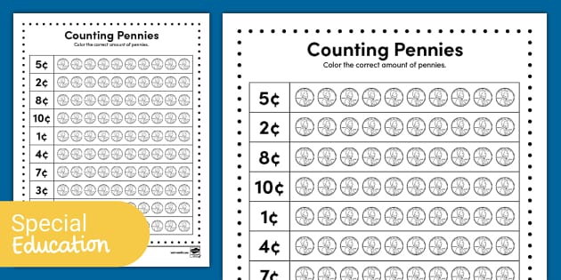 counting pennies worksheet