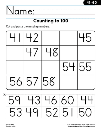 counting to 100 worksheet for kindergarten
