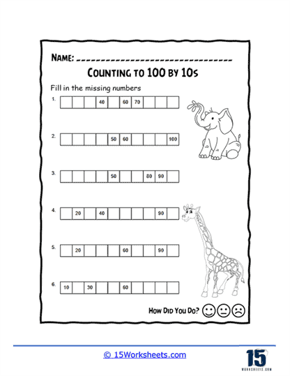 counting to 100 worksheet for kindergarten