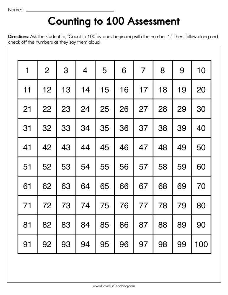 counting to 100 worksheet kindergarten