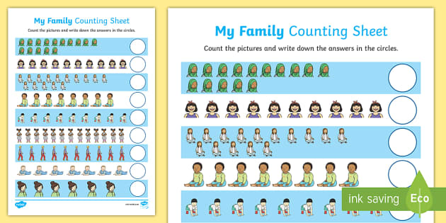 My Family Up to 15 Counting Worksheet / Worksheet - Twinkl