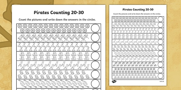 Pirates Counting 20-30 Worksheet - EYFS Maths Resourcecs