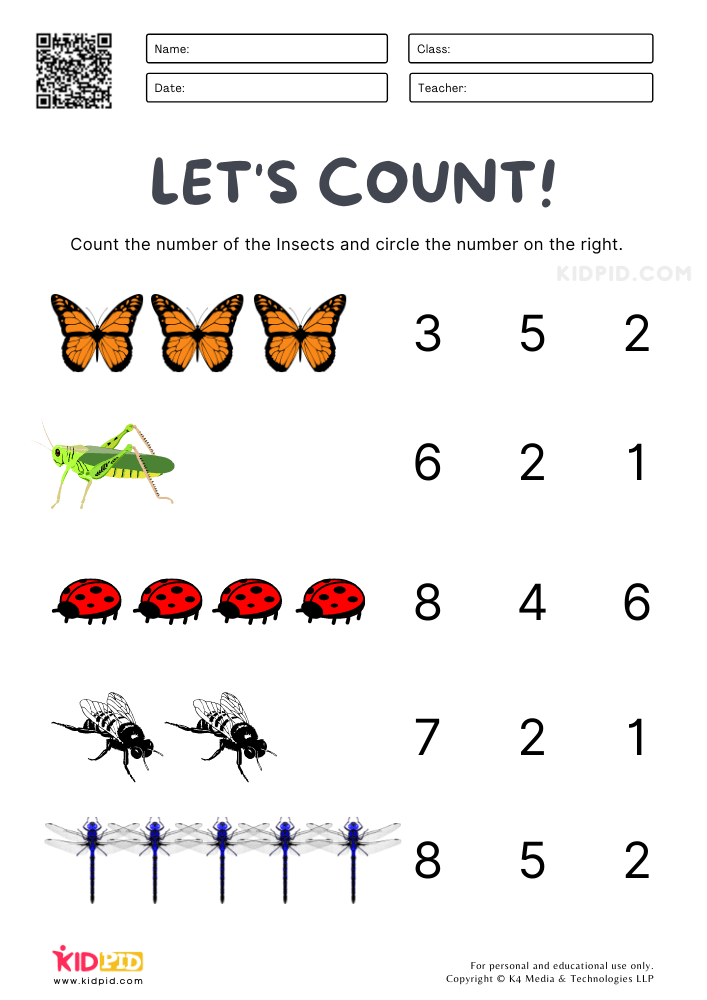 counting worksheet for kindergarten 1 10