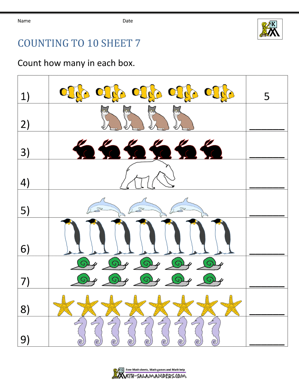 Counting to 10 Worksheets