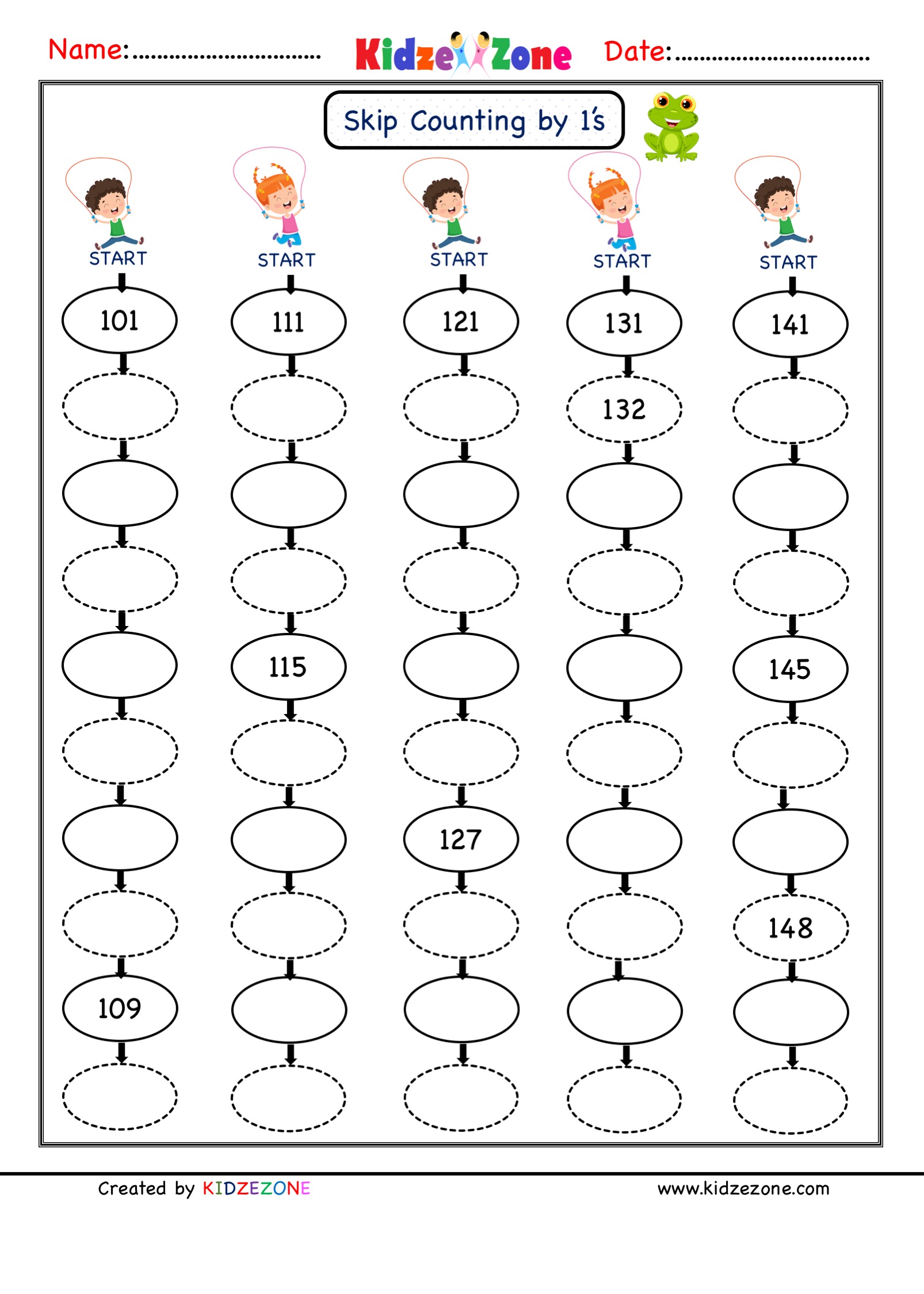 Grade 1 Math worksheets - Skip Counting by 1, Practice 21