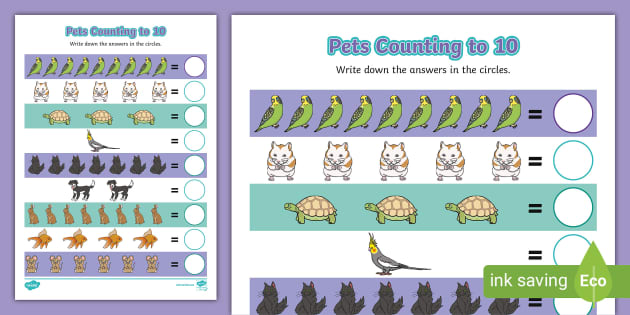 Pets Number Counting Worksheets 1-10 | Primary Resource